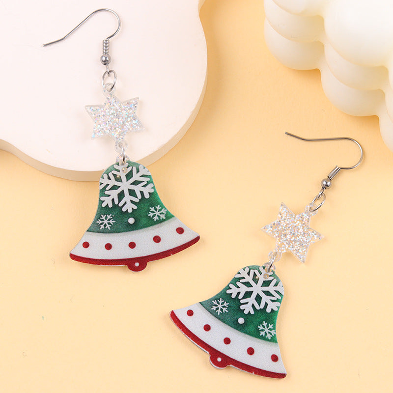 Wholesale  Christmas Earrings Cartoon Contrasting Color Snowman Bell Acrylic Earrings